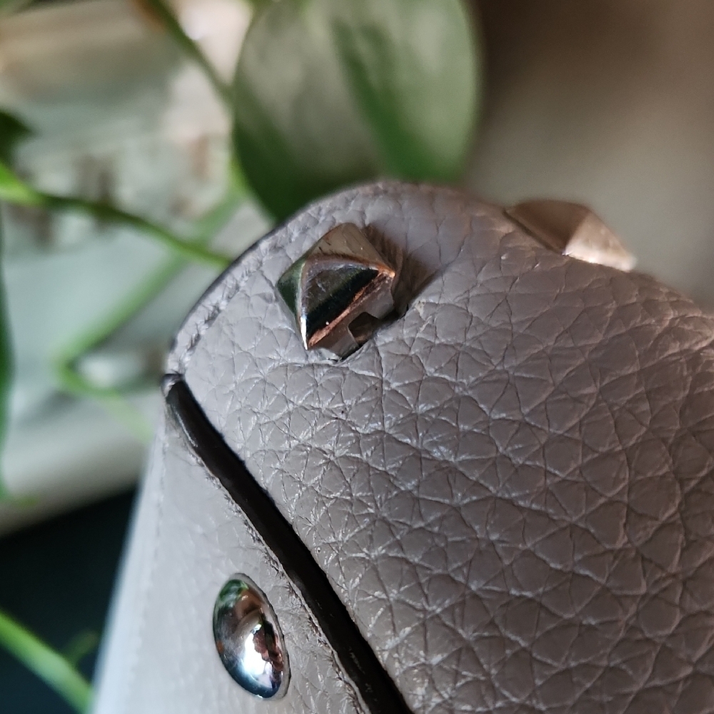 Michael Kors Sandrine Light Gray Studded Pebble Leather Satchel - Picture 10 of 14